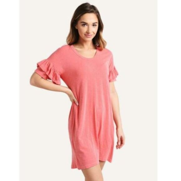 Sundry Short Sleeve Ruffle Shirt Dress NEW - Picture 10 of 12